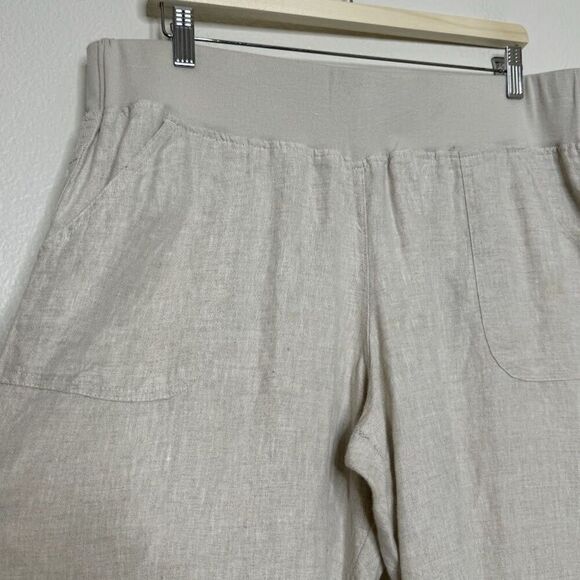 Allen Allen Linen Pants XL Cropped Capri Beige Pull On Wide Leg Casual Beach - Picture 5 of 11